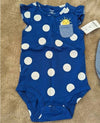 Imported Baby Body Suit Blue White Circles 1